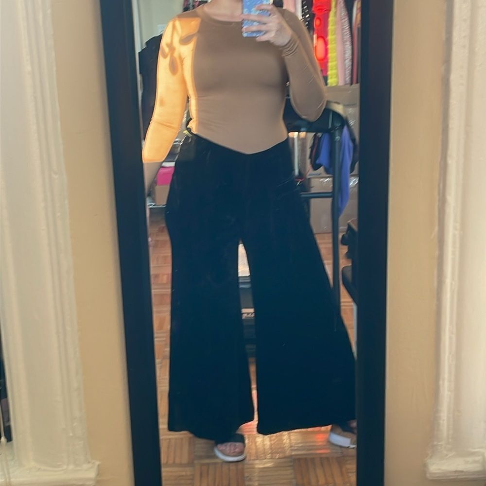 Tracy Reese Anthropologie silk wide leg flocked velvet black pants size 12